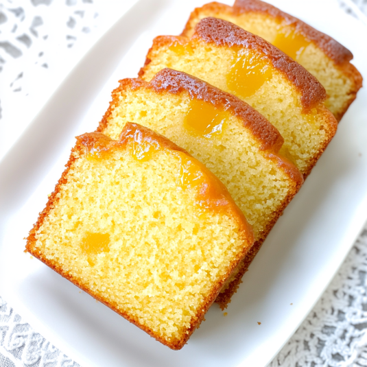 Tranche de cake au citron très moelleux avec cœur fondant
