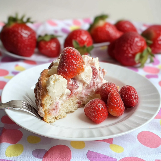 Charlotte aux fraises garnie de crème fouettée et de fraises fraîches
