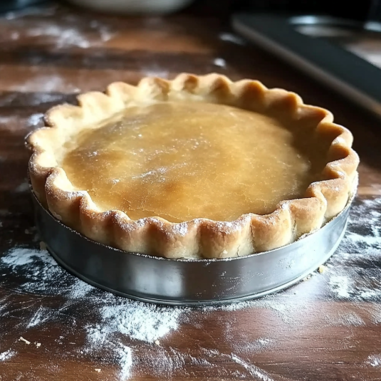 Pâte brisée maison étalée et foncée dans un moule à tarte, prête à être cuite pour une tarte salée ou sucrée