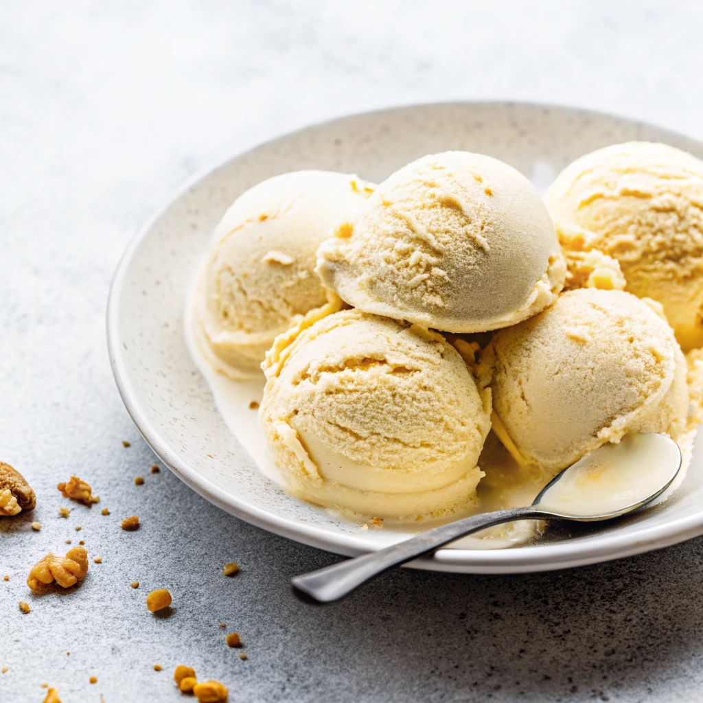 Glace à la vanille maison ultra crémeuse servie en boule