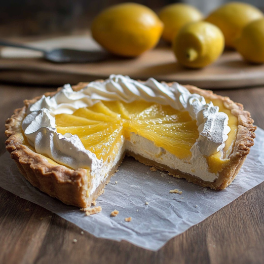 Tarte au citron meringuée avec crème citron brillante et meringue dorée