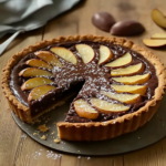 Tarte poire chocolat avec poires fondantes sur ganache au chocolat noir