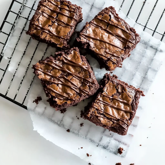Brownies au chocolat fondants avec une croûte brillante et des morceaux de noix