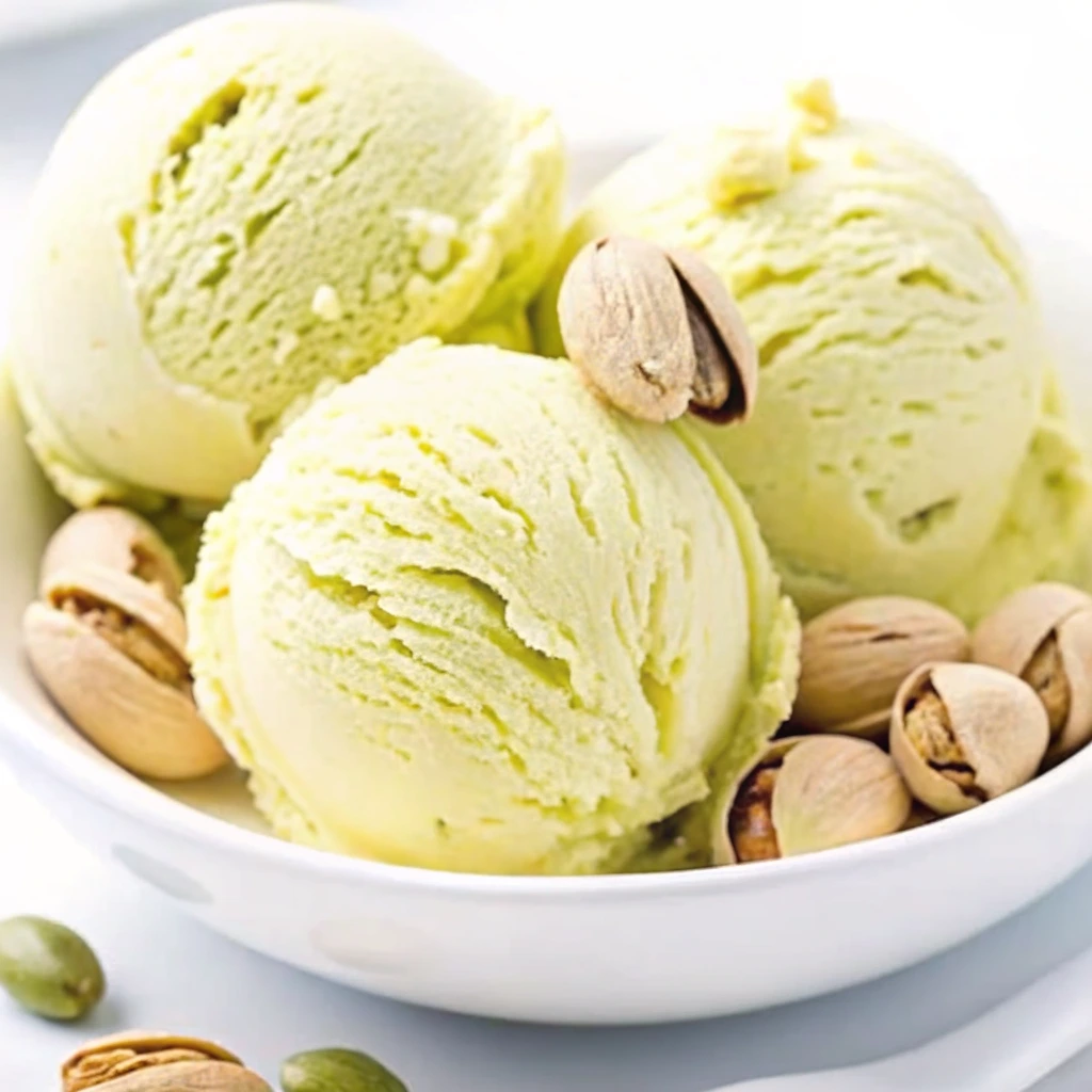 glace pistache authentique servies dans un bol blanc
