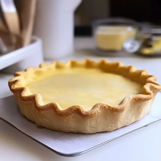 Pâte brisée maison dorée et croustillante, fond de tarte prêt à être garni pour recette sucrée ou salée