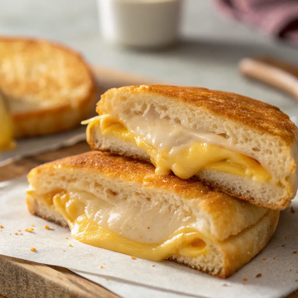 Croque McDo maison copycat coupé en deux avec fromage fondant