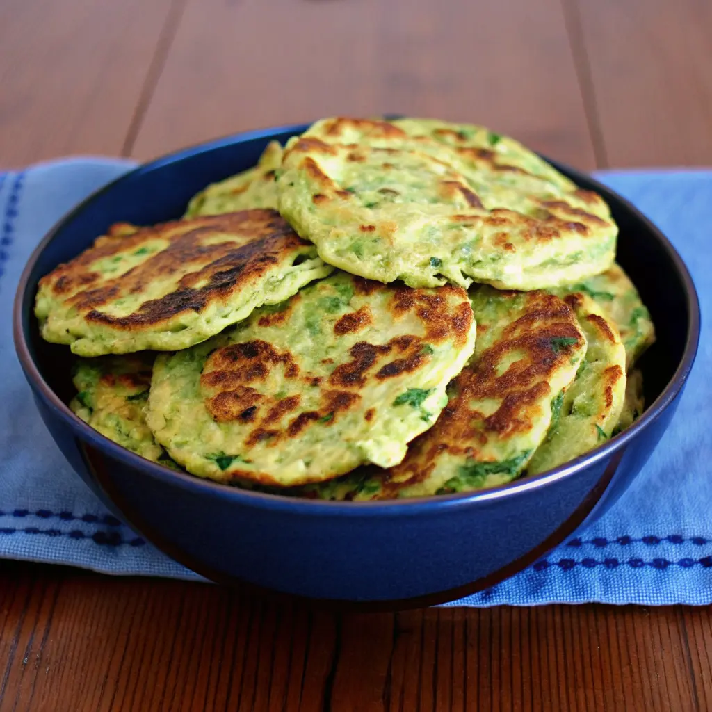 Blinis de courgette maison dorés et moelleux, cuits à la poêle