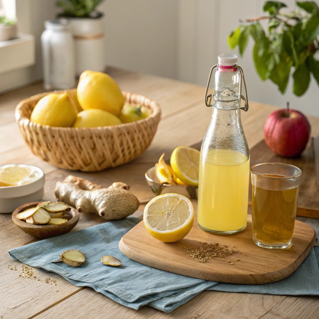 Ingrédients du Mounjaro naturel pour maigrir avec citron gingembre vinaigre de cidre et boisson maison