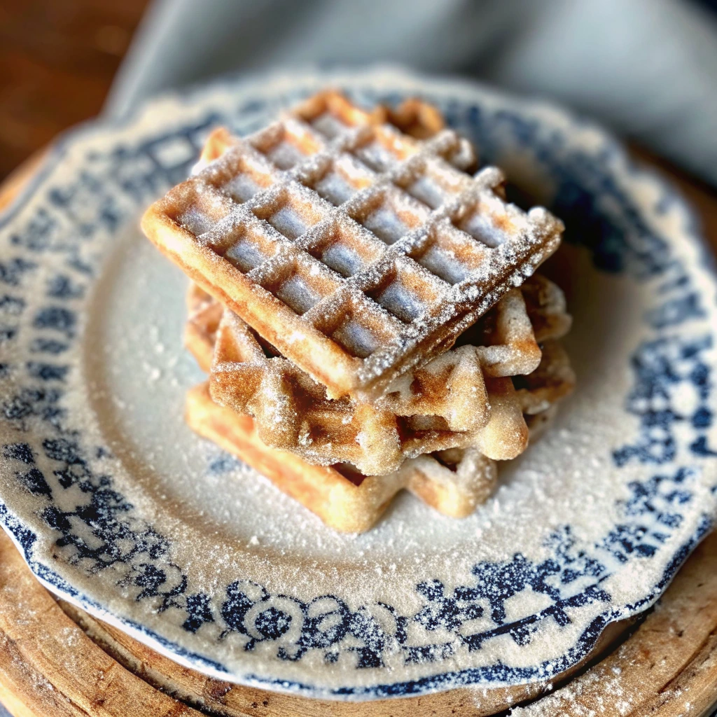 Gaufre liégeoise IG BAS dorée et croustillante saupoudrée sur assiette
