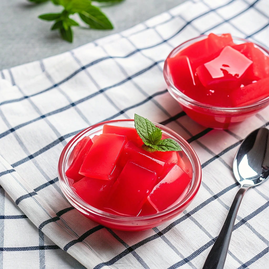Recette de Jell-O pour perdre du poids en cubes rouges avec menthe fraîche 