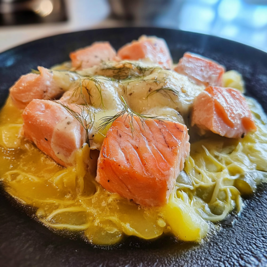 saumon fondue de poireaux prêts à être cuisinés pour une fondue de poireaux maison