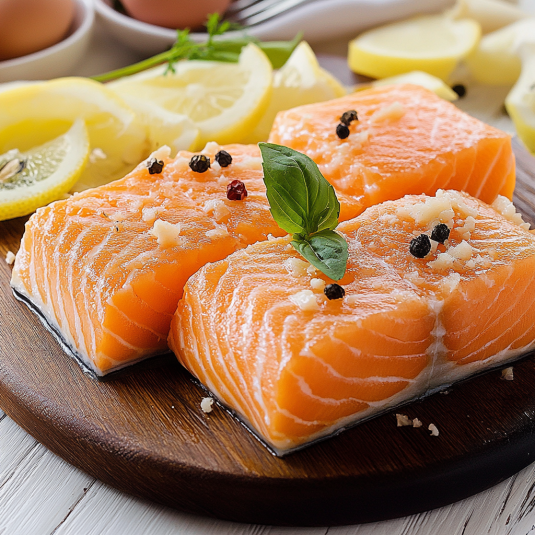 Pavés de saumon frais prêts à être cuisinés pour une fondue de poireaux maison