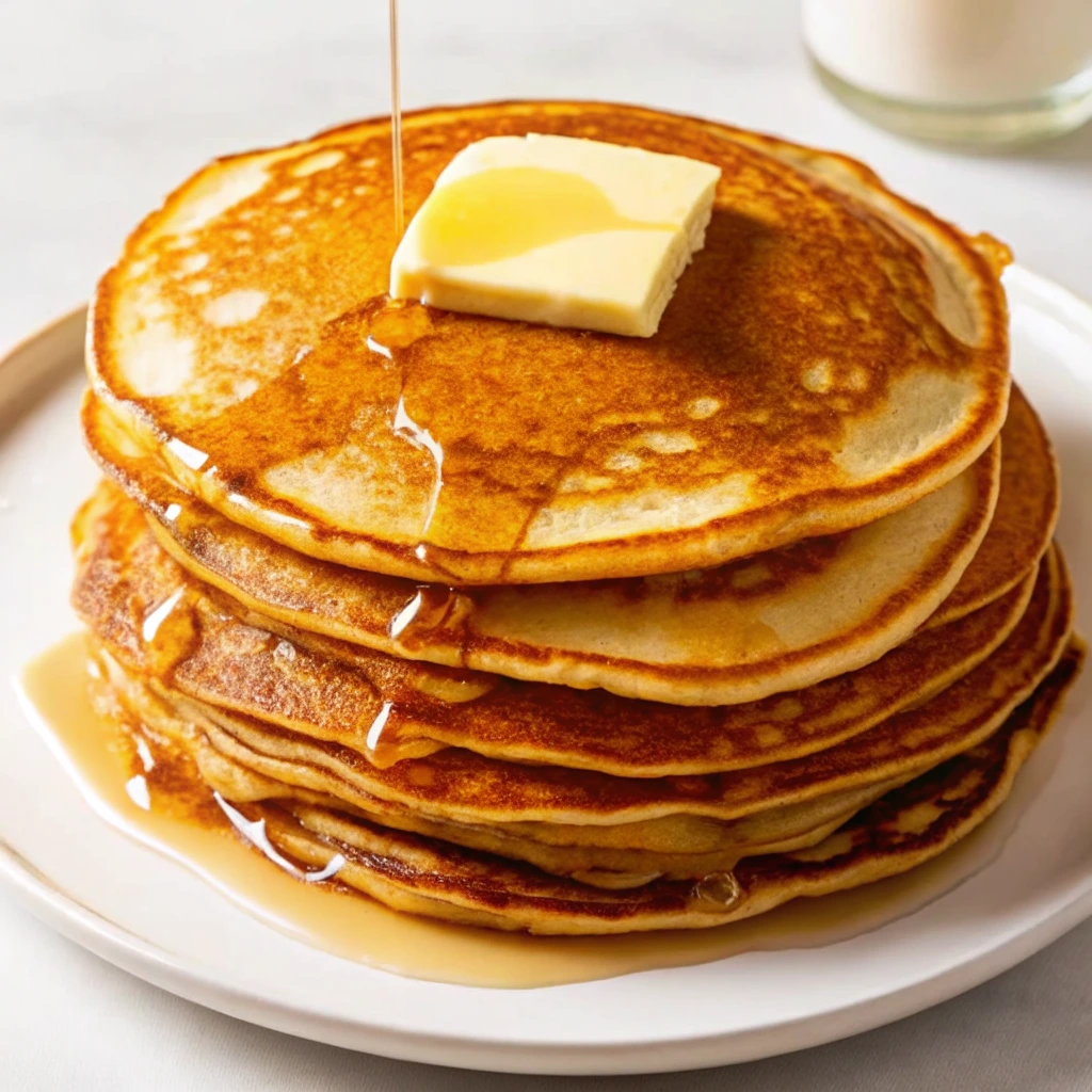 pancake moelleux epais avec beurre fondant et sirop d erable