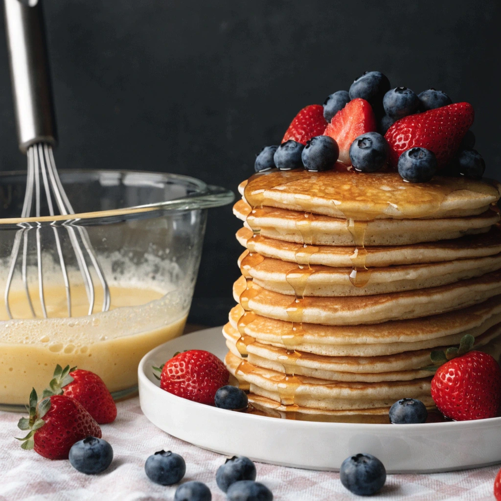 pancake moelleux épais avec sirop d érable et myrtilles