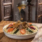 Couscous marocain aux 7 légumes avec semoule légère, carottes, courgettes, pommes de terre et pois chiches