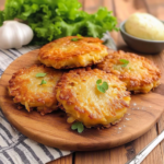 Galettes de pommes de terre alsacienne croustillante servie sur une planche en bois