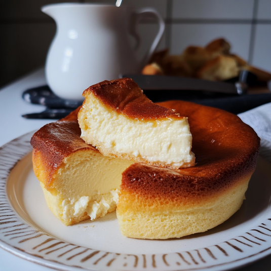 gateau au fromage blanc maison léger et fondant avec sucre glace sur assiette