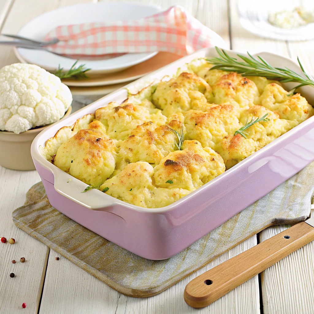gratin de Gratin de chou-fleur maison gratiné au four dans un plat en céramique