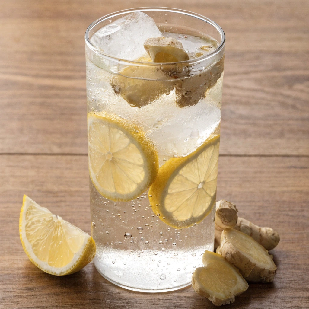 Boisson Psyllium et Perte de Poids avec citron et gingembre dans un verre rafraîchissant