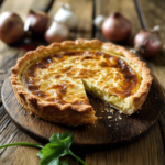 Tarte à l'oignon alsacienne dorée avec pâte croustillante et garniture fondante