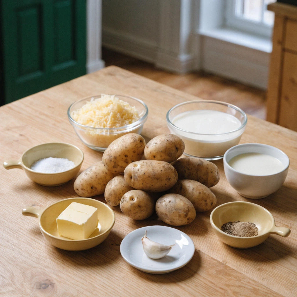 ingrédients gratin de pomme de terre pommes de terre crème lait fromage ail beurre noix de muscade