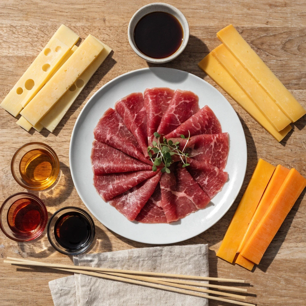 ingrédients brochettes boeuf fromage carpaccio fromage sauce soja mirin