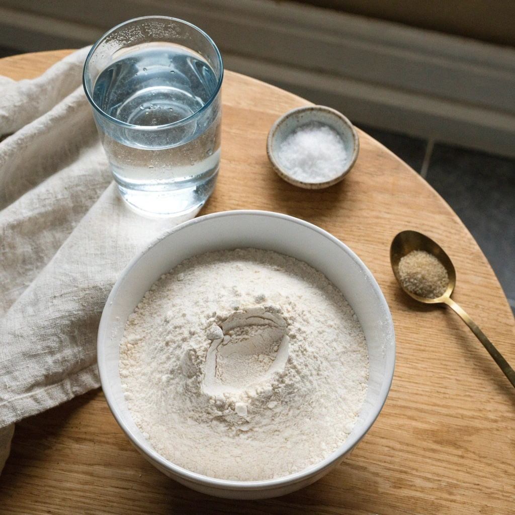 Farine T55 avec eau, sel et levure pour pain maison