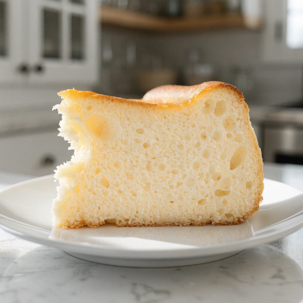 Tranche de cheesecake japonais avec mie aérienne et texture nuage légère
