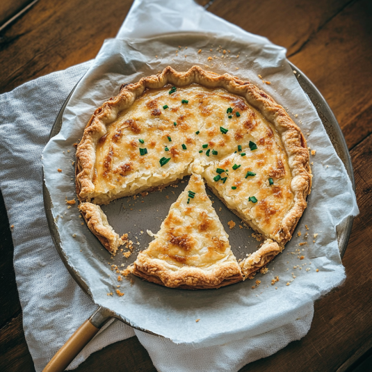 Tarte à l'oignon alsacienne dorée avec pâte croustillante