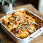 Gratin de butternut doré au four avec fromage fondu et herbes