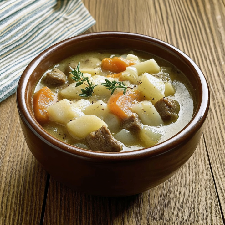 Bol de garbure béarnaise avec pommes de terre carottes légumes et viande dans un bouillon riche