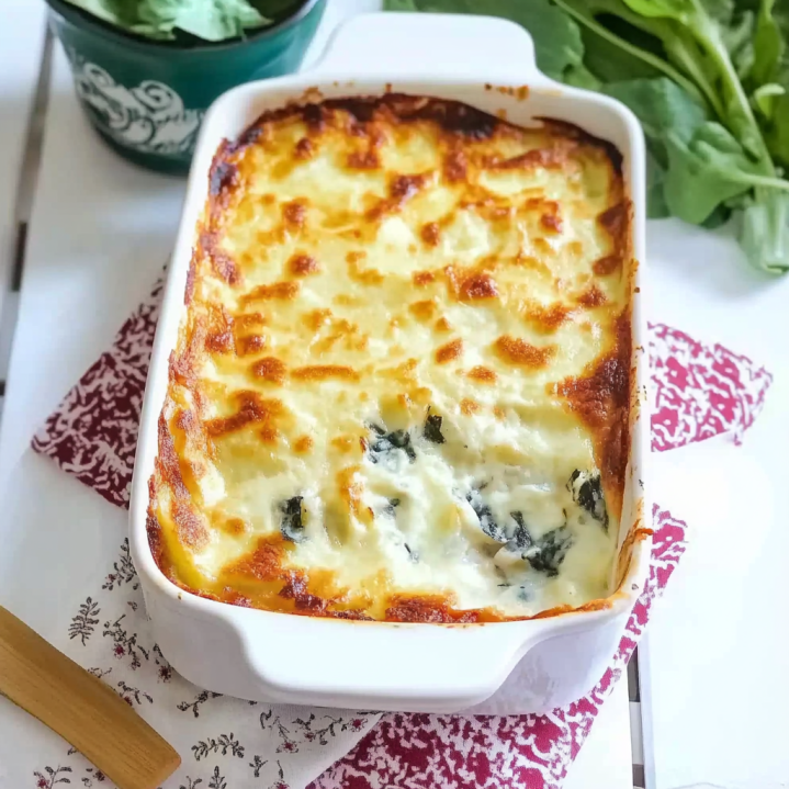 Plat de gratin de blettes à la béchamel doré au four