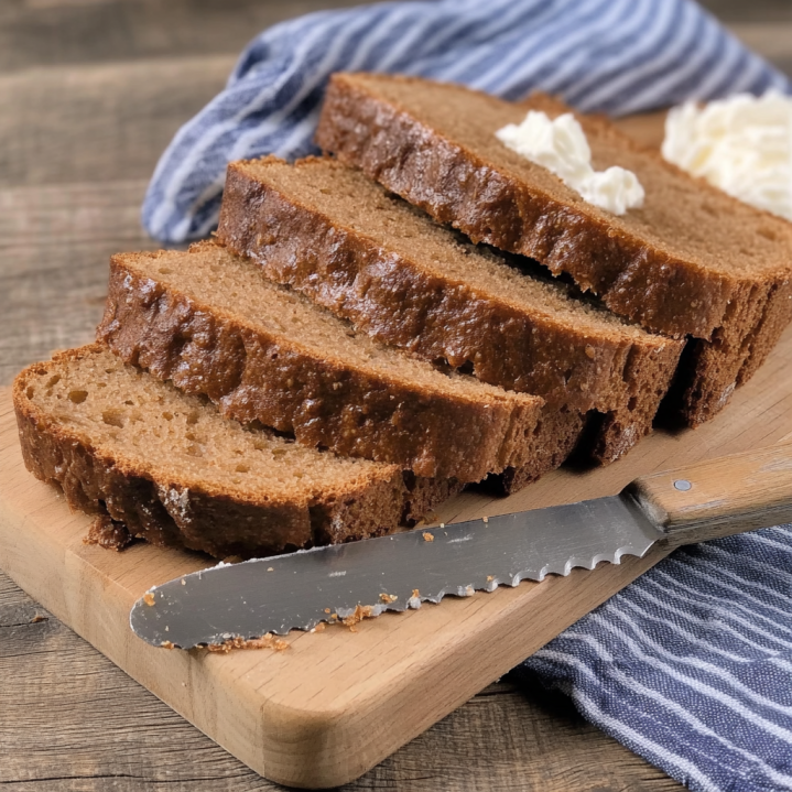 Pain nordique maison tranché sur une planche en bois avec une croûte dorée et une mie dense