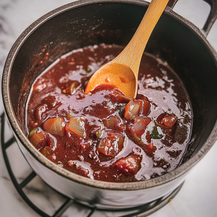 Sauce échalote maison sans vin en cuisson dans une casserole avec échalotes fondantes