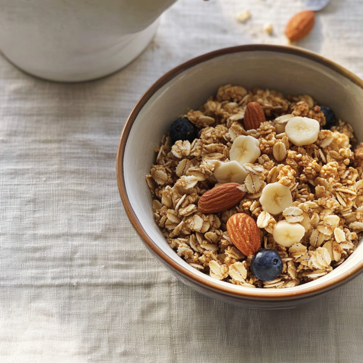 Bol de granola maison croustillant avec flocons d'avoine,